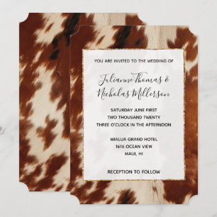 Invitación Boda del Piel de vaca de animales de la crema marr