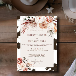 Invitación Boda del Piel de vaca Floral Western Cowboy Ranch 