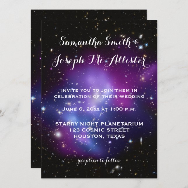 Invitación Boda del Planetario de Púrpura Galaxia (Anverso / Reverso)