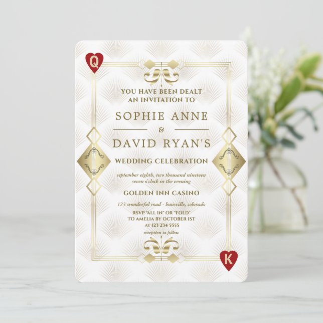 Invitación Boda del Póker del Casino Royale Gatsby de Oro de  (Anverso de pie)