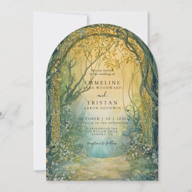 Invitación Boda del portal de los bosques esmeraldas encantad (Anverso)