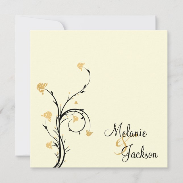 Invitación Boda del Post de Cream Floral Amarillo Negro Swirl (Anverso)