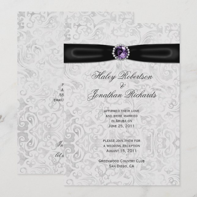 Invitación Boda del Post de la Joya Púrpura de la Cinta Negra (Anverso / Reverso)