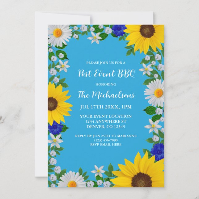 Invitación Boda del Post Floral Azul del cielo de verano (Anverso)