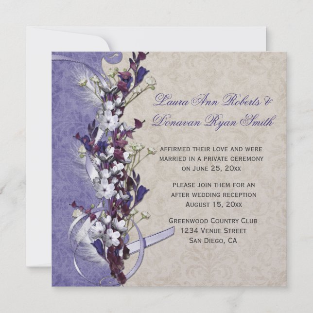 Invitación Boda del Post Floral de marfil morado de lavanda v (Anverso)