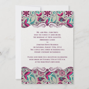 Invitación Boda del Post Verde azulado Paisley Pink Hot
