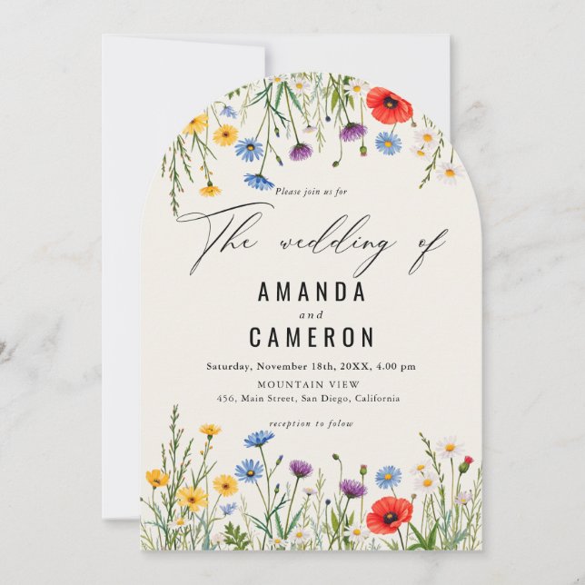 Invitación Boda del prado de flor salvaje de primavera (Anverso)