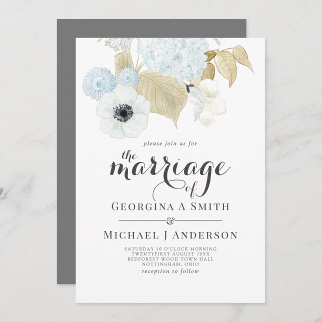 Invitación Boda del presupuesto de la Marina Blanca Azul Dust (Anverso / Reverso)