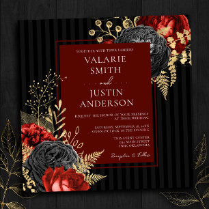 Invitación Boda del presupuesto floral gótico rojo y negro