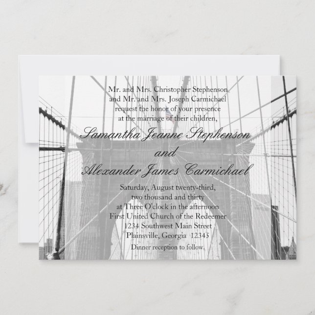 Invitación Boda del puente Brooklyn de la ciudad de Nueva Yor (Anverso)