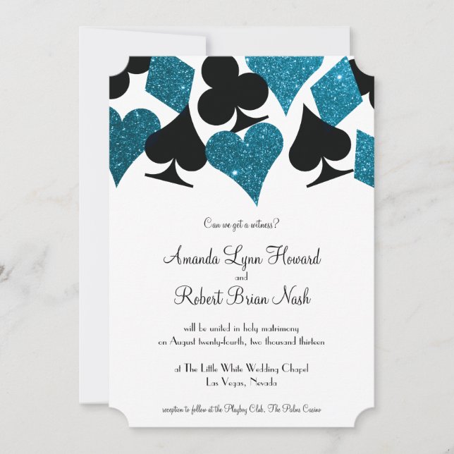 Invitación Boda del Purpurina azul de Las Vegas Destiny Malib (Anverso)