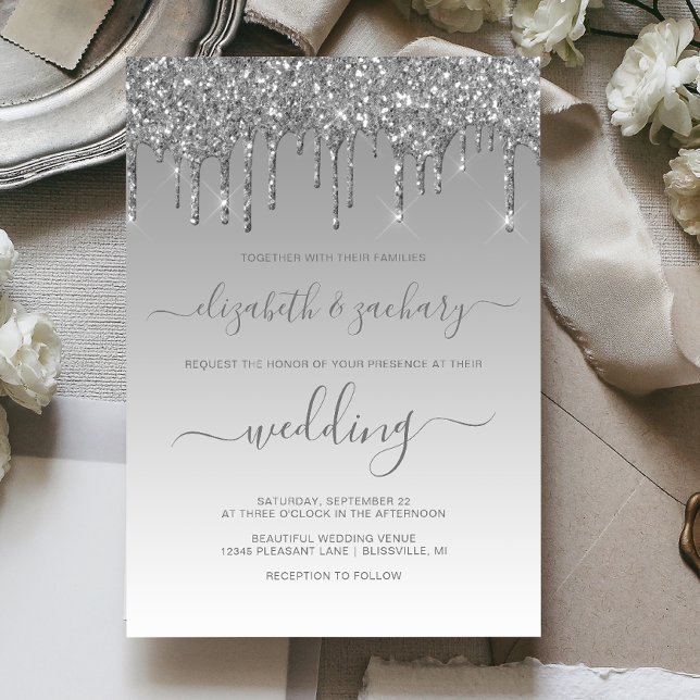 Invitación Boda del Purpurina de moda Silver Dripping (Subido por el creador)