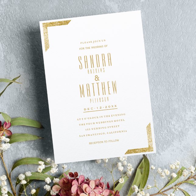 Invitación Boda del purpurina de oro de lujo blanco minimalis (Minimalist white luxury gold glitter Wedding )