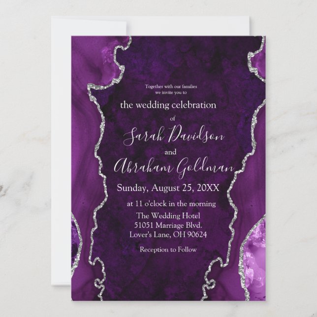 Invitación Boda del Purpurina personalizado Purple Agate (Anverso)