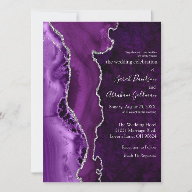 Invitación Boda del Purpurina personalizado Purple Agate (Anverso)