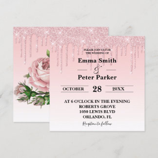 Invitación Boda del Purpurina Rubor Pink Floral Drill