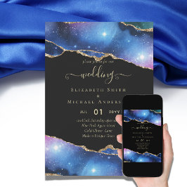 Invitación Boda del Purpurina Sublime AGATE Purple Blue Gold