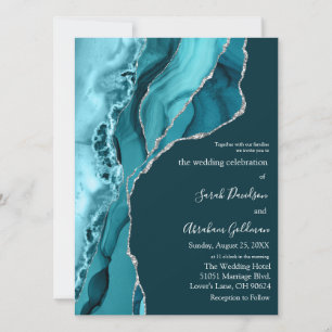 Invitación Boda del Purpurina Verde azulada Agate Silver pers