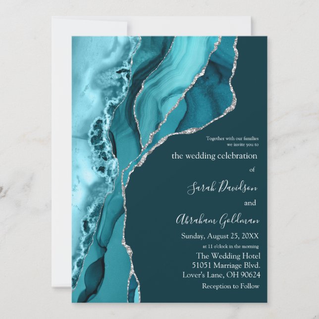 Invitación Boda del Purpurina Verde azulada Agate Silver pers (Anverso)
