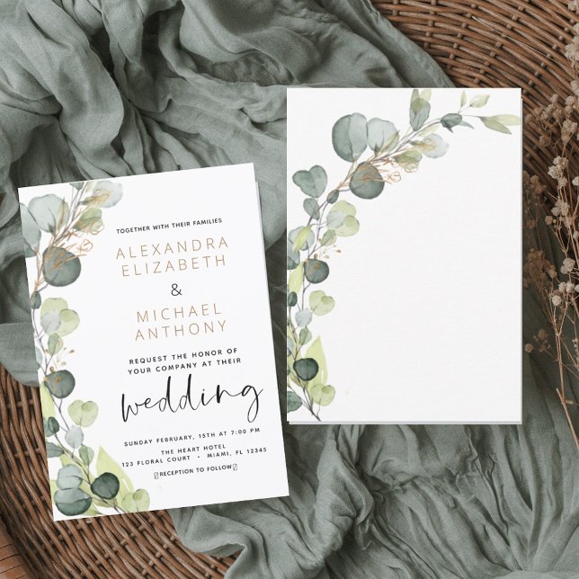 Invitación Boda del Relieve metalizado dorado Eucalyptus Gree (Subido por el creador)