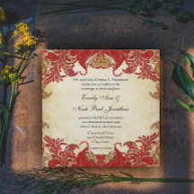 Boda del Renacimiento Peacock Red and Gold Paisley