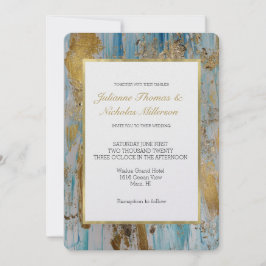 Invitación Boda del Resumen de Oro Azul Aqua