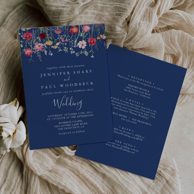 Invitación Boda del reverso y el frente de las flores silvest (Subido por el creador)