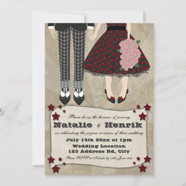Invitación Boda del Rockabilly, boda 5x7 * (Anverso)