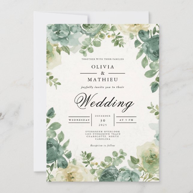 Invitación Boda del Romanticismo Floral Sage (Anverso)