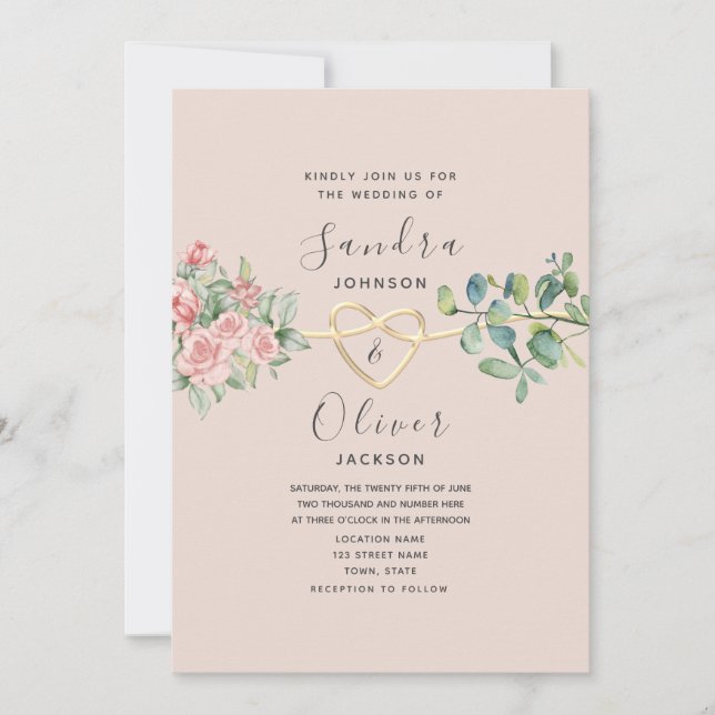 Invitación Boda del Rosa Boho Floral Pink Dusty (Anverso)