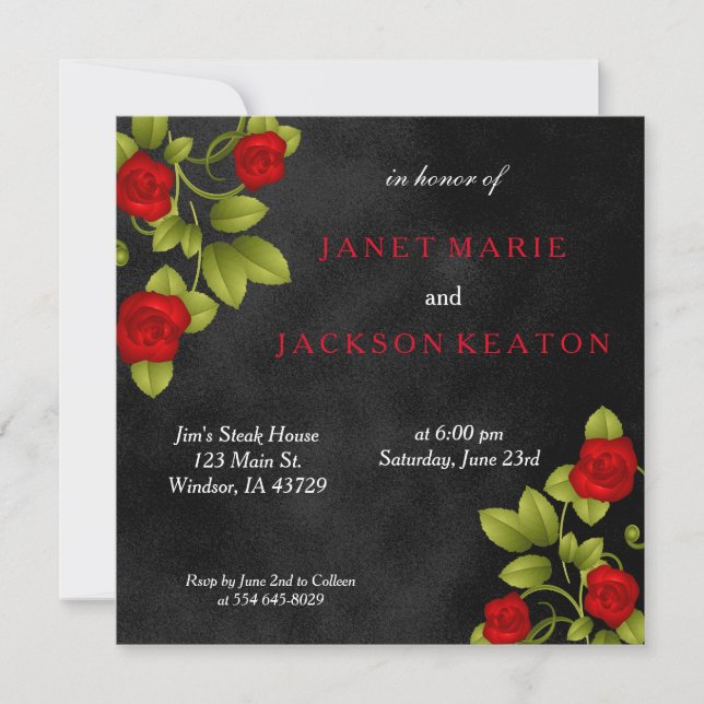 Invitación Boda del rosa negro y rojo (Anverso)
