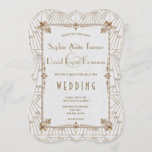 Invitación Boda del Royal Fleur-de-Lis Art Deco Gold White 20