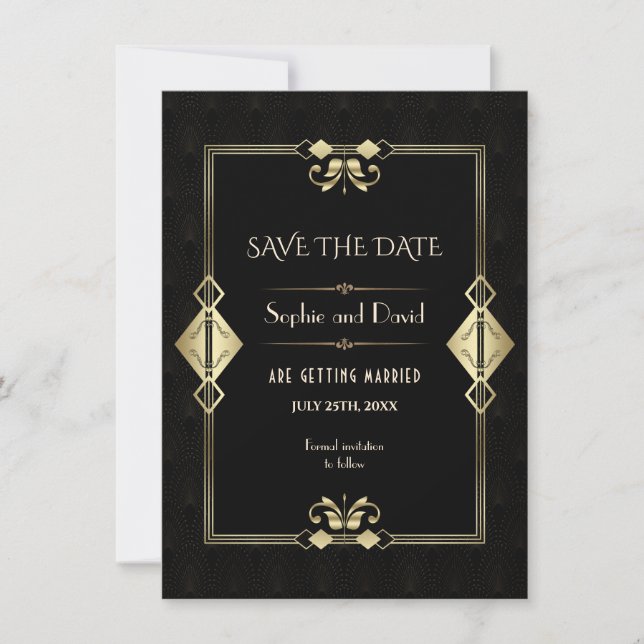Invitación Boda del Royal Gold Fleur-de-lis Art Deco 20 (Anverso)
