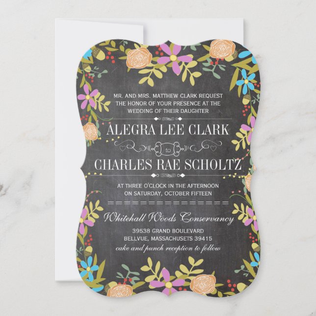 Invitación Boda del Rustic Floral Garland Chalkboard (Anverso)