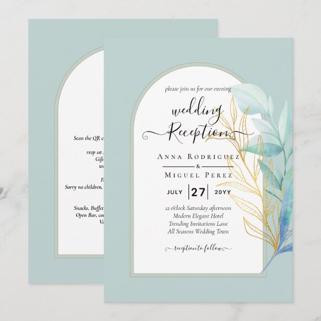 Invitación BODA del sabio de la hoja de oro de vidrio marino  (Anverso / Reverso)