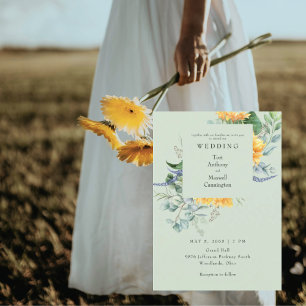 Invitación Boda del sabio de luz de girasol acuarela
