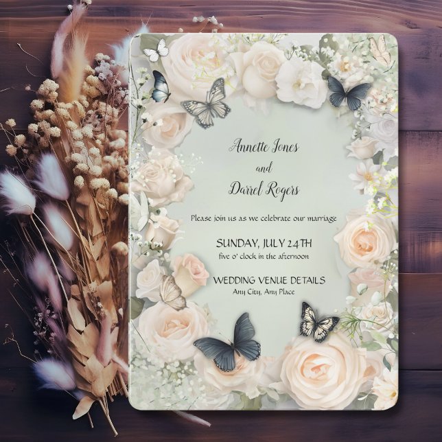 Invitación Boda del sabio de mariposa botánica vintage (Subido por el creador)