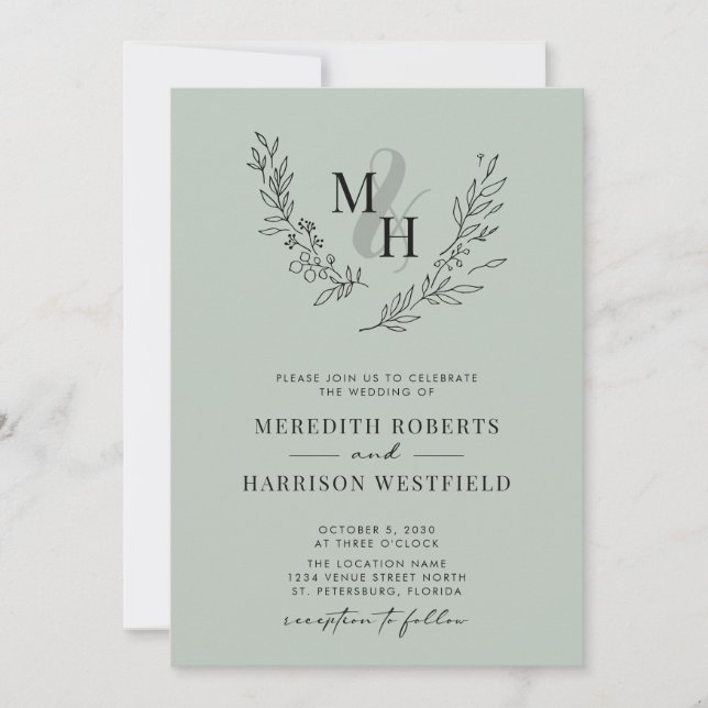 Invitación Boda del sabio del código QR de la guirnalda del m (Anverso)