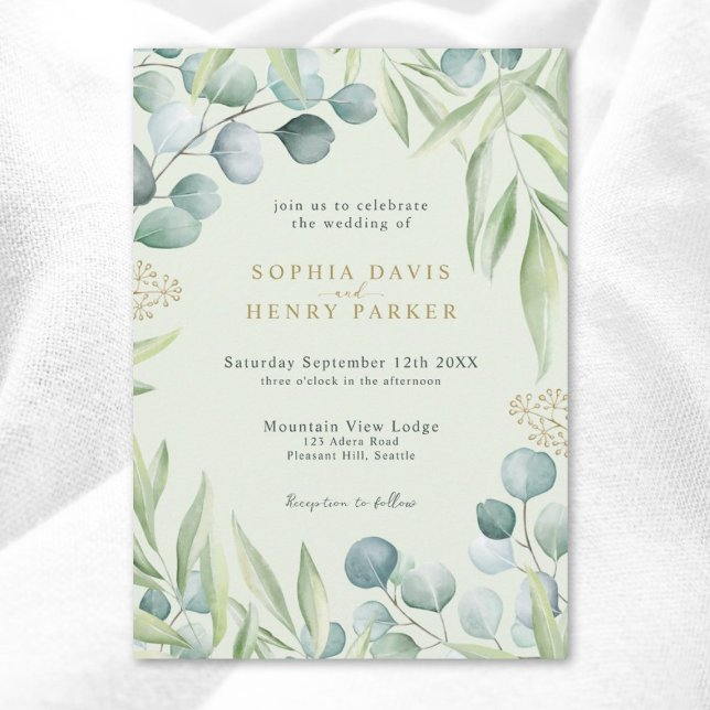 Invitación Boda del sabio luminoso Eucalyptus Greenerenery Lu (Subido por el creador)