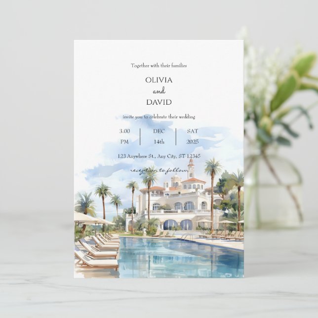 Invitación Boda del Seaside Coastal Palm Luxury Resort Venue (Anverso de pie)