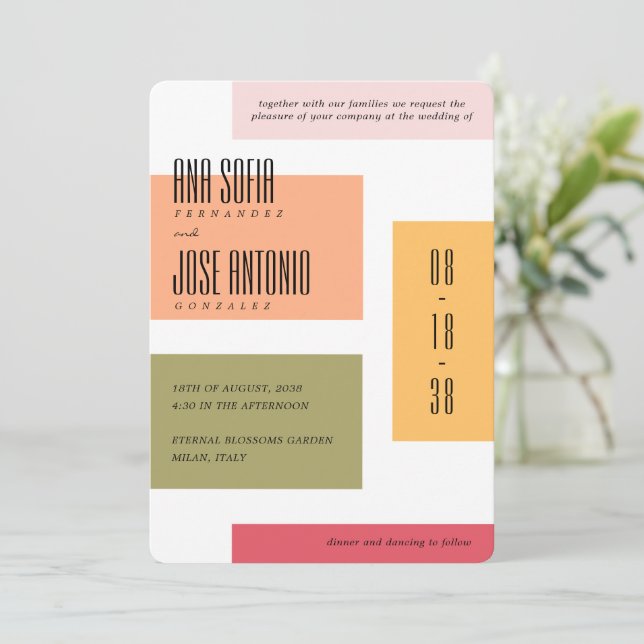 Invitación Boda del siglo medio geométrico de primavera (Anverso de pie)