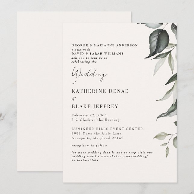Invitación Boda del sitio web de la filiación botánica Light  (Anverso / Reverso)