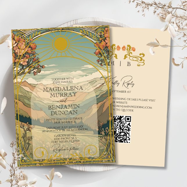 Invitación Boda del sitio web QR de Art Nouveau Deco Naturale (Subido por el creador)