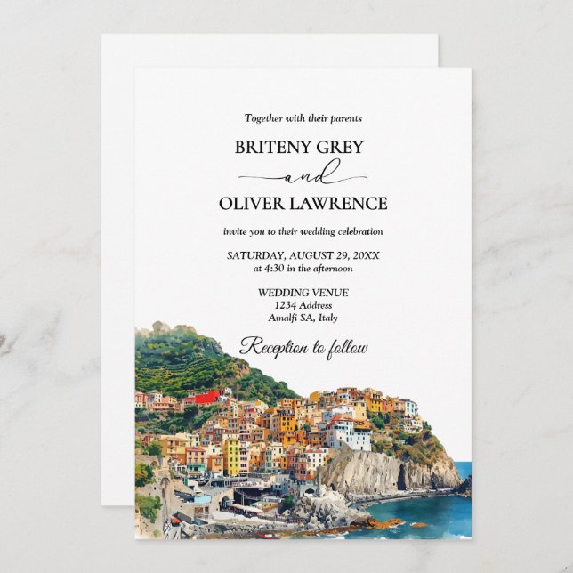 Invitación Boda del Skyline acuático Amalfi Coast Italia (Anverso / Reverso)