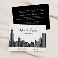 Boda del Skyline de la ciudad de Chicago Negro y B