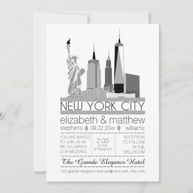 Invitación Boda del Skyline de la ciudad de Nueva York (Anverso)