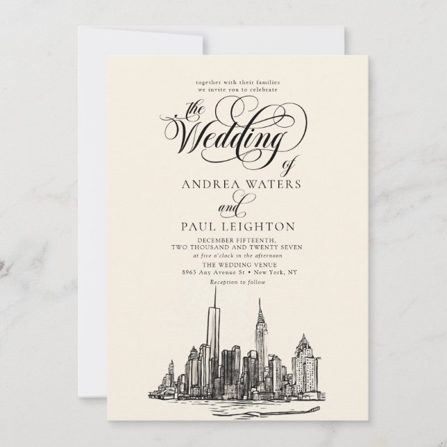 Invitación Boda del Skyline de la ciudad de Nueva York (Anverso)