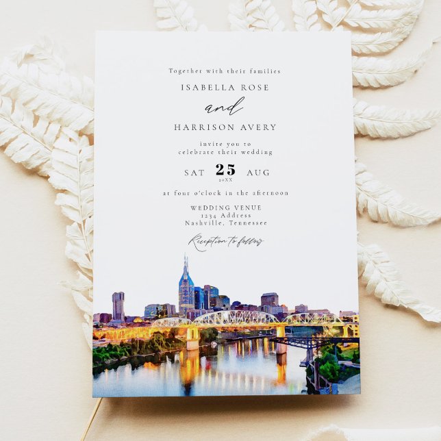 Invitación Boda del Skyline Watercolor Nashville Tennessee (Subido por el creador)
