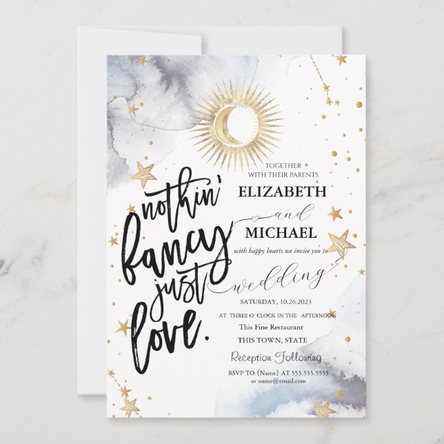 Invitación Boda del Sol Celestial, Luna, Estrellas (Anverso)