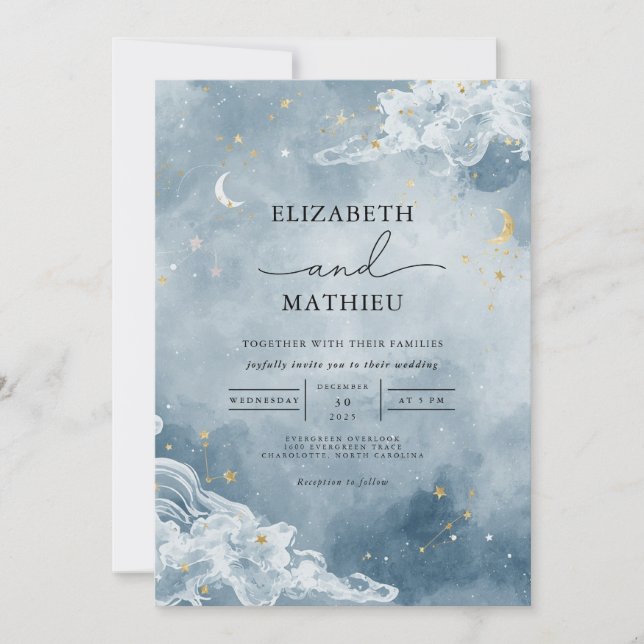 Invitación Boda del sueño de nubes celestes (Anverso)